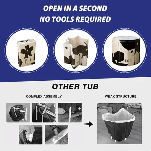 Miniatura 6 de Bañera portátil para adultos, fácil de montar plegable (31.5 pulgadas de largo x 26 pulgadas), adecuada para viajes, camping y actividades al aire