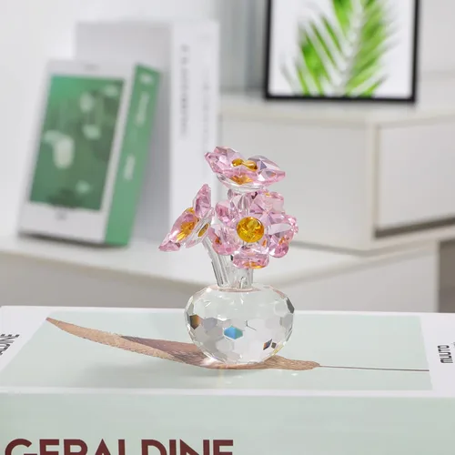 Miniatura 6 de Figura de flor rosa de cristal hecha a mano con jarrón redondo, regalos románticos de flores para mujeres en el día de San Valentín, día