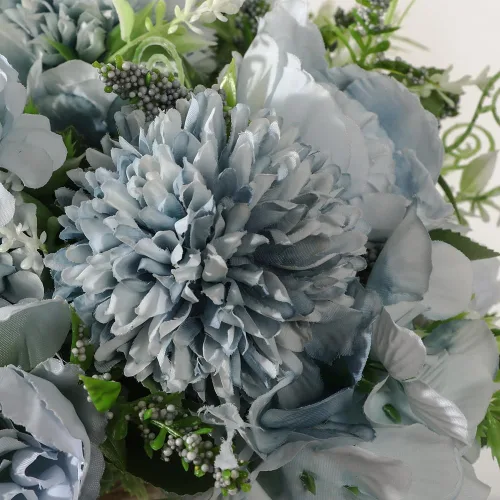 Miniatura 3 de Flores artificiales de peonías en jarrón, ramo de flores de peonía de seda de hortensias falsas con florero, arreglo de flores sintéticas, Azul