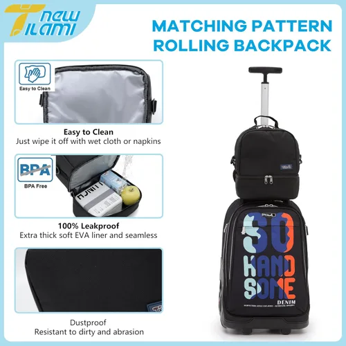 Miniatura 109 de NEW TILAMI Mochila con ruedas de 19 pulgadas con bolsa de almuerzo para niñas y niños, mochila para laptop con ruedas, bolsa de mano duradera