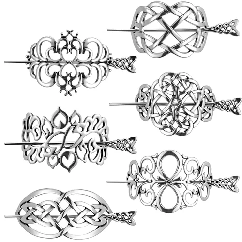 Miniatura 10 de Syhood 6 piezas vintage plata celta diapositivas para el cabello, horquilla de nudo celta para el cabello, pasador creativo de metal, clips
