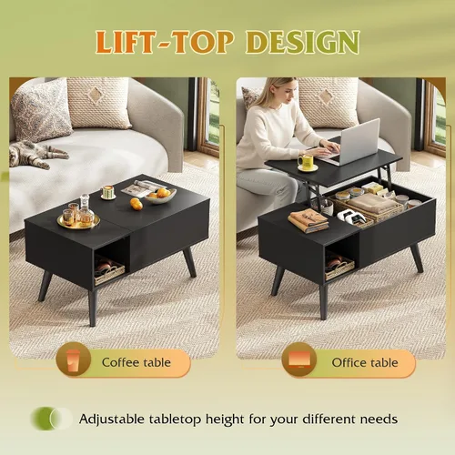 Miniatura 5 de WLIVE Mesa de Centro para Sala de Estar, Mesa de Centro Pequeña con Almacenamiento, Mesa Central de Comedor de Madera Moderna con Tapa Elevable