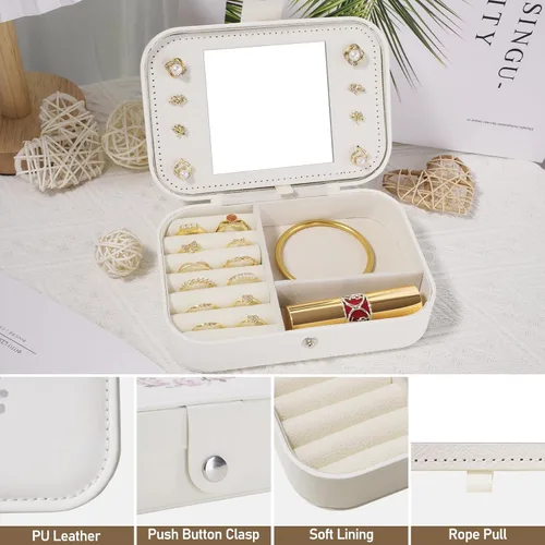 Miniatura 4 de Joyero de viaje para niñas, joyero, portátil, organizador de joyas, regalo para mujeres, mamá, hija, amigas, damas de honor, adolescentes, niñas