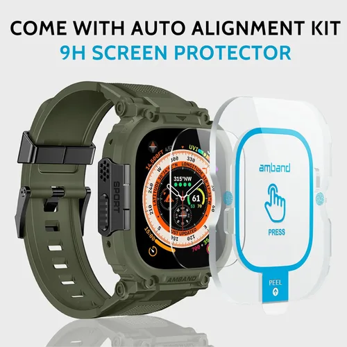 Miniatura 2 de amBand Bands - Funda protectora de pantalla compatible con Apple Watch Ultra 3/2/1 de 1.732 pulgadas, correa resistente M1 Sport Series y película