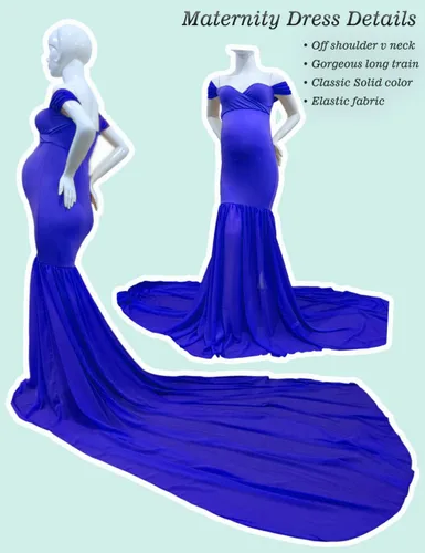 Miniatura 6 de Vestido de gasa de maternidad con hombros descubiertos para accesorios de fotos, vestido largo de fotografía para sesión de fotos