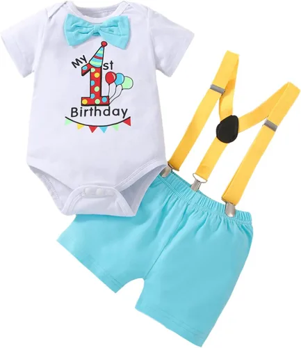 Miniatura 19 de Ropa divertida para el primer cumpleaños para bebé, ropa para bebé, con corbatín, mameluco, pantalones, conjunto de tirantes, trajes de pastel