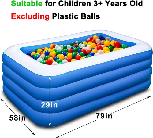 Miniatura 2 de Piscina inflable, 79 x 58 x 29 pulgadas, piscinas inflables grandes de tamaño completo, piscinas gruesas duraderas para exteriores, jardín, patio