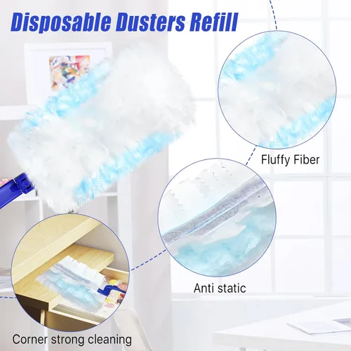 Miniatura 4 de 100 piezas de repuesto de plumero a granel, cabezal electrostático de repuesto de plumero grueso, repuestos de plumero para limpieza con 4 asas, Azul