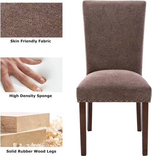 Miniatura 6 de COLAMY Juego de 2 sillas de comedor tapizadas Parsons, sillas de tela para comedor y cocina con detalle de cabeza de clavo y patas de madera