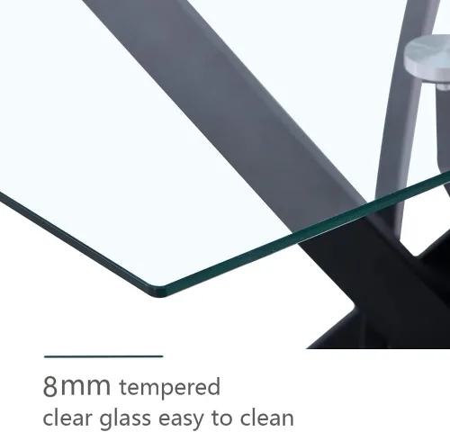 Miniatura 4 de Mesa de comedor de vidrio templado con patas de metal negro, mesa de cocina rectangular moderna de 47 pulgadas para cocina, comedor, oficina en casa