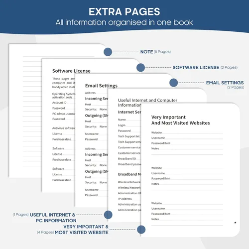 Miniatura 47 de Taja - Libreta de contraseñas con pestañas alfabéticas para personas mayores, cuaderno de contraseñas y registro detallado de direcciones de sitios