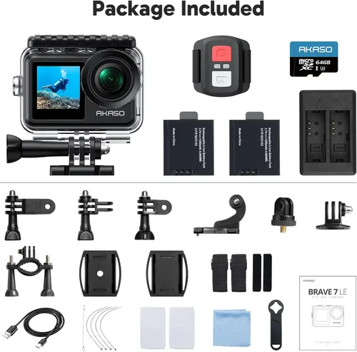 Miniatura 8 de AKASO Brave 7 LE 4K30fps Cámara de acción con 64 GB MicroSDXC U3 Tarjeta de Memoria Kit de Accesorios Paquete Ultra HD 131FT Cámara impermeable EIS