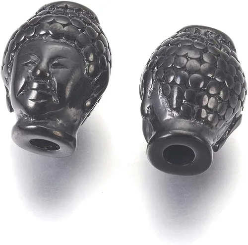 Miniatura 13 de Craftdady 60 cuentas espaciadoras de cabeza de Buda tibetano, 3 colores, cuentas de metal espiritual budista de 10-11x9-0.394 in de doble cara