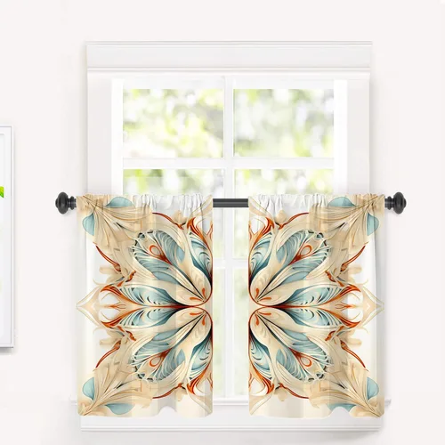 Miniatura 81 de Cortinas opacas de poliéster multicapa para cafetería, con diseño de diamantes, 2 unidades, 26 x 24 pulgadas