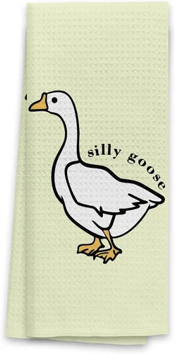 TNUW Silly Goose - Toallas de cocina suaves y absorbentes, paños de cocina cristianos de 16 x 24 pulgadas, regalos divertidos de ganso (crema)