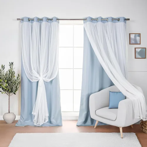 Miniatura 26 de Best Home Fashion Juego de 2 paneles de ventana de tul de encaje con aislamiento térmico y ojales de níquel de acero inoxidable para dormitorio