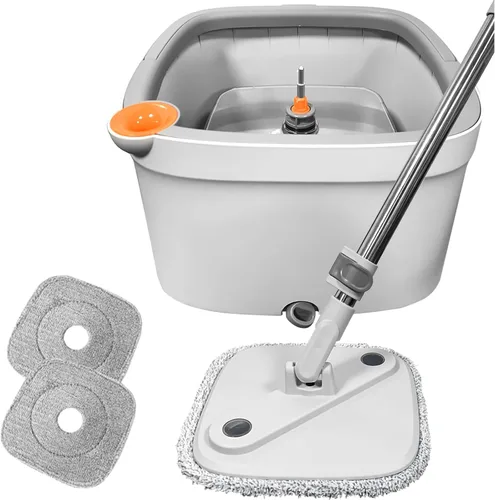 Miniatura 20 de Juego de trapeador giratorio y cubeta con 2 almohadillas de trapeador de microfibra reemplazables con sistema de separación automática de agua sucia
