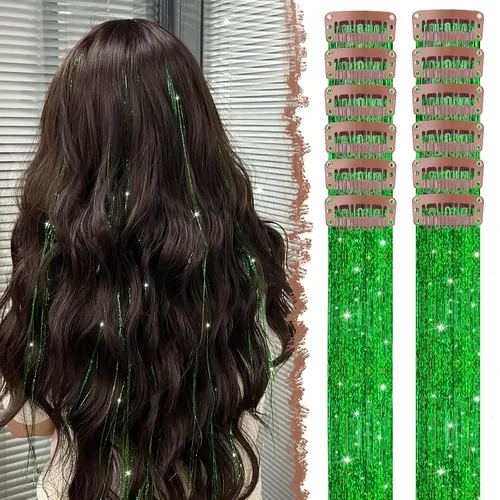 Miniatura 22 de FESHFEN Extensiones de cabello con clip de colores, 16 piezas de 8 colores resaltados, piezas de cabello sintético lacio con clip para mujer, 22