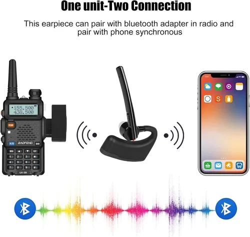 Miniatura 3 de Walkie Talkie - Auriculares Bluetooth con micrófono de cancelación de ruido, auricular inalámbrico de 2 pines con PTT de dedo compatible con radios