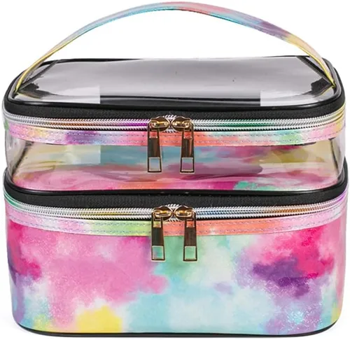 Miniatura 21 de FITINI Bolsas de Maquillaje de Doble Capa para Almacenamiento de Viaje Estuches Cosméticos Organizador de Maquillaje Bolsas de Aseo Resistentes al