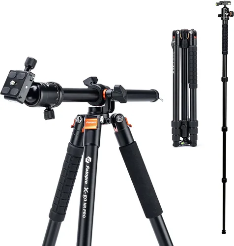Miniatura 10 de Fotopro Trípode horizontal de fibra de carbono, 62.6 pulgadas, trípode de cámara 2 en 1, monopie con cabezal de bola de 360 grados, placa