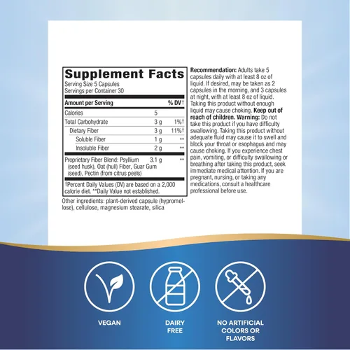 Miniatura 5 de Nature's Way Fiber Fusion Daily, cápsulas de cáscara de psyllium con salvado de avena, goma guar, pectina, apoyo para la salud digestiva*, veganas