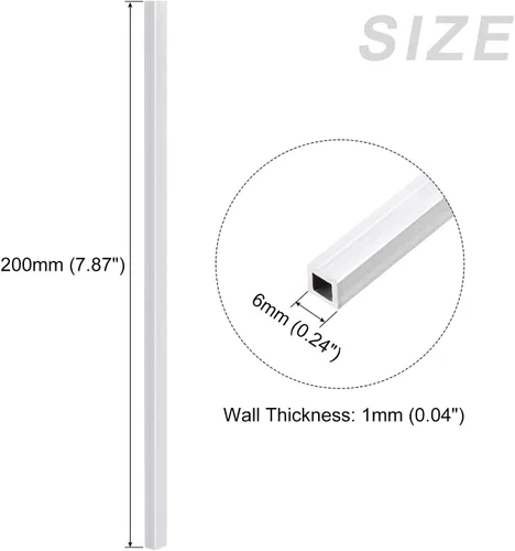Miniatura 2 de METALLIXITY Tubo cuadrado de aluminio (0.236 in x 0.236 in x 0.039 in x 7.874 in) 2 piezas, tubo de aluminio 6063 - para muebles del hogar