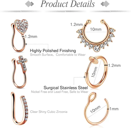 Miniatura 2 de JFORYOU Fake Nose Rings Fake Septum Fake Nose Ring Hoop Faux Spring Clip on No Pierced Non Piercing Faux Body Piercing Jewelry for Women Men