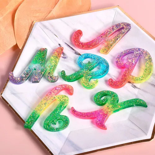 Miniatura 5 de Nifocc Molde de resina del alfabeto, molde de fundición del alfabeto invertido con agujero, llavero de letras elegantes, molde de silicona, aretes