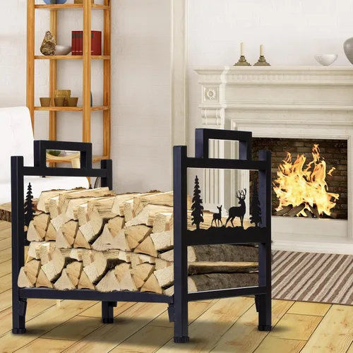 Miniatura 5 de Estante para leña para interiores y exteriores, soporte resistente de acero para almacenamiento de leña, estante de madera, estante de leña