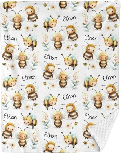 Miniatura 15 de Mantas de bebé personalizadas para niños, manta de felpa suave de doble capa con respaldo de puntos, manta personalizada de oso minky, manta de bebé