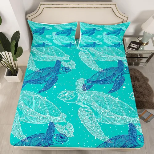Miniatura 11 de Erosebridal Juego de sábanas bajeras de pulpo oceánico, tamaño individual, juego de ropa de cama temática de playa costera, decoración náutica