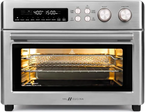 VAL CUCINA - Horno tostador retro con calefacción infrarroja, horno de convección extragrande de encimera 10 en 1, 6 rebanadas de tostada, pizza de