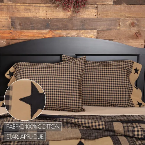 Miniatura 3 de VHC Brands Funda de almohada estándar con apliques de algodón primitivo de algodón a cuadros negros