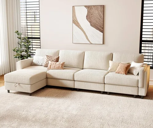 Miniatura 34 de KKL Sofá modular de 84 pulgadas, sofás de 3 plazas para sala de estar con almacenamiento, sofá modular de asiento profundo seccional, funda