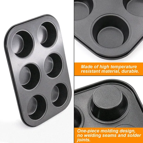 Miniatura 4 de 2 paquetes de molde redondo para magdalenas, molde de acero premium para hornear, molde para cupcakes y tartas de queso, molde para hornear con Negro