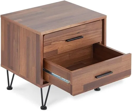 Miniatura 7 de Acme Deoss Mesita de noche rectangular de madera con 2 cajones con patas en forma de V en nogal