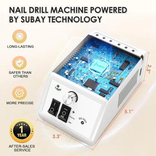 Miniatura 4 de SUBAY Kit Profesional de Esculpido de Uñas Eléctrico para Dedos y Pies, Lima Eléctrica para Manicura y Pedicura con 1 Paquete de Bandas de Lijado