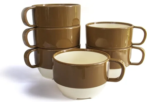Sicaluya Tazas de café de plástico apilables de 11 onzas con asa (paquete de 6), taza de fiesta ligera para niños y adultos y ancianos, aptas para