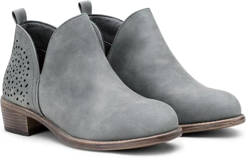Miniatura 4 de VEPOSE botas al tobillo para mujer con tacón bajo y grueso, con perforaciones, botas de vaquero