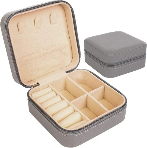 KElofoN Organizador de joyas de viaje, joyero de viaje, caja organizadora de joyas pequeña para niñas y mujeres (1, gris completo)