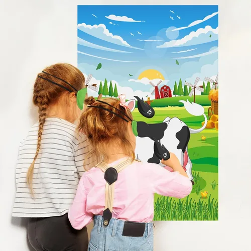 Miniatura 4 de Hxezoc Pin The Tail on the Cow Game con 50 piezas de colas, póster de juegos de fiesta de vaca grande para niños, fiesta de cumpleaños temática