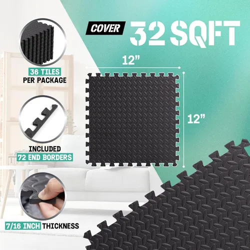 Miniatura 2 de Yes4All Alfombrillas de Espuma para Ejercicio Entrelazadas con Borde – Alfombrillas de Piso Entrelazadas para Equipo de Gimnasio – Baldosas de Piso
