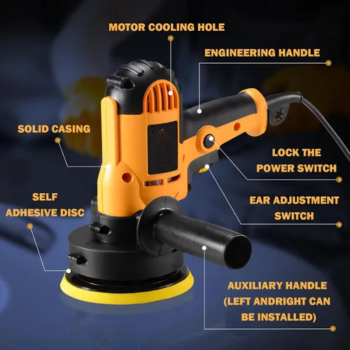 Miniatura 7 de CJC Pulidora de Búfer – Máquina de velocidad variable de 110 V 600 W – Pulidora orbital aleatoria para pisos, automóviles, muebles, encerado