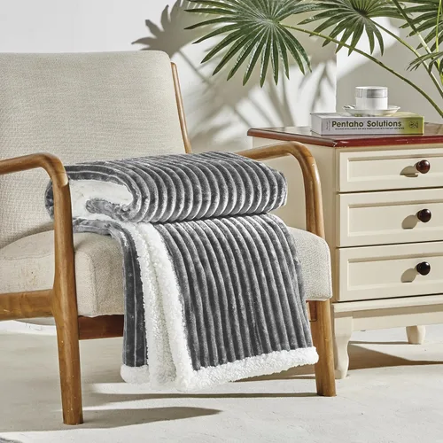 Miniatura 2 de Elegant Comfort Manta reversible de pana sherpa, peso medio y súper afelpada, manta de franela suave, mullida y afelpada, microgamuza, patrón de Gris