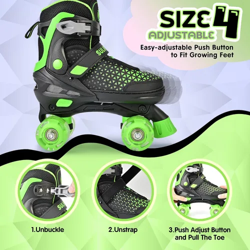 Miniatura 2 de SULIFEEL Patines para niñas y niños, 4 tallas ajustables con ruedas iluminadas, patines seguros y divertidos para niños, mejor regalo para Verde