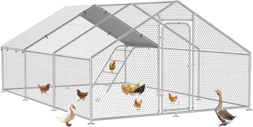 Miniatura 13 de Gallinero grande de metal con cubierta impermeable y resistente a los rayos UV, jaula de gallinas para exteriores, conejo, pato, gallinero para uso