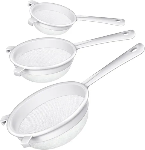3 piezas de colador de malla de nylon de plástico con mango, colador de malla fina doble para alimentos, tamizador de harina para hornear, colador
