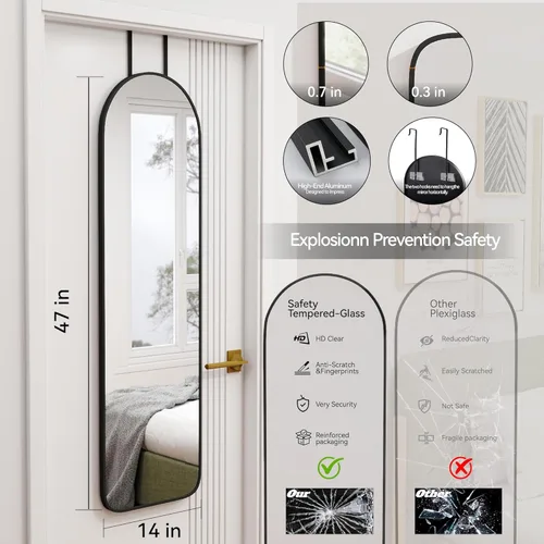 Miniatura 3 de SCWF-GZ 47x14 Espejo de longitud completa para colgar en la puerta trasera o montar en la pared, con marco de aluminio metálico en arco