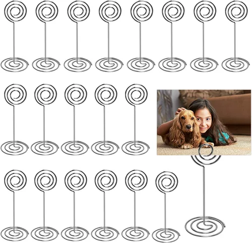 Soporte para tarjetas de número de mesa, paquete de 25 soportes para fotos para mesas, soportes de números de fotos con forma de alambre, clips de